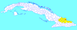 Antilla municipality (red) within  Holguín Province (yellow) and Cuba