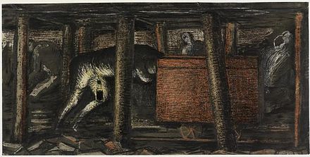 At the Coal Face. A Miner Pushing a Tub (1942) (Art.IWM ART LD 2240)