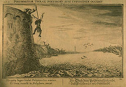 Полиместор убива Полидор, гравюра от Бауер на „Метаморфозите на Овидий“, книга XIII