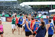 Deutsch: Beachhandball Europameisterschaften 2019 (Beach handball Euro); Tag 3: 4. Juli 2019 – Männer, Platzierungsrunde Gruppe IV, Schweden-Nordmazedonien 2:0 (20:10, 32:15) English: Beach handball Euro; Day 3: 4 July 2019 – Men Consolation Round Group IV – Sweden-North Macedonia 2:0 (20:10, 32:15)