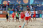 Deutsch: Beachhandball Europameisterschaften 2019 (Beach handball Euro); Tag 3: 4. Juli 2019 – Männer, Hauptrunde Gruppe II, Polen-Ukraine 2:0 (24:13, 23:22) English: Beach handball Euro; Day 3: 4 July 2019 – Men Main Round Group II – Poland-Ukraine 2:0 (24:13, 23:22)