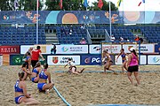 Deutsch: Beachhandball Europameisterschaften 2019 (Beach handball Euro); Tag 5: 6. Juli 2019 – Frauen, Halbfinale, Ungarn-Niederlande 2:0 (19:16, 15:12) English: Beach handball Euro; Day 5: 6 July 2019 – Semifinal Women – Hungary-Netherlands 2:0 (19:16, 15:12)