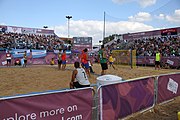 Deutsch: Beachhandball bei den Olympischen Jugendspielen 2018; Tag 7, 13. Oktober 2018; Jungen, Finale – Portugal-Spanien 1:2 English: Beach handball at the 2018 Summer Youth Olympics at 13 October 2018 – Boys Gold Medal Match – Portugal-Spain 1:2