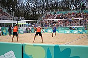 Deutsch: Beachvolleyball bei den Olympischen Jugendspielen 2018; Tag 11, 17. Oktober 2018; Jungen,Finale – Niederlande (Matthew Immers/Yorick de Groot)-Schweden (David Åhman/Jonatan Hellvig) 0:2 (20–22/15–21) English: Beach volleyball at the 2018 Summer Youth Olympics at 17 October 2018 – Final – Netherlands (Matthew Immers/Yorick de Groot)-Sweden (David Åhman/Jonatan Hellvig) 0:2 (20–22/15–21)