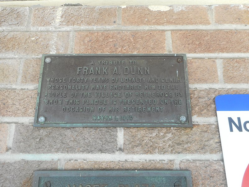 File:Bellerose LIRR Station; Frank A Dunn Plaque.jpg