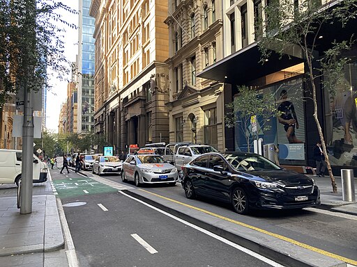 Bike path on Pitt Street in Sydney CBD May 2023