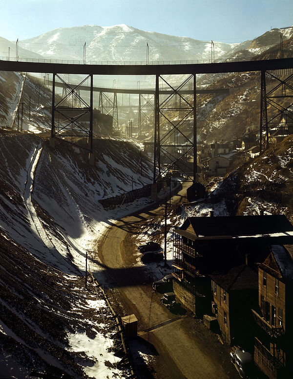 Bingham Canyon Mine, November 1942. Carr Fork Canyon as seen from "G" bridge.