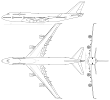 Diagrama de tres vistas del Boeing 747-400