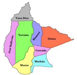 Carte des provinces du département de Beni