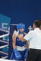 Deutsch: Boxen bei den Olympischen Jugendspielen 2018 Tag 12, 18. Oktober 2018 - Kampf um die Bronzemedaille im Fliegengewicht Mädchen – Heaven Destiny Garcia (USA, blau) schlägt Goryanana Stoeva (Bulgarien, rot) 5-0; Ringrichter ist Ishanguly Meretnyyazov (Turkmenistan). English: Boxing at the 2018 Summer Youth Olympics on 18 October 2018 – Girl's flyweight Bronze Medal Bout - Heaven Destiny Garcia (USA, blue) beats Goryanana Stoeva (Bulgaria, red) 5-0; Referee is Ishanguly Meretnyyazov (Turkmenistan). Español: Boxeo en los Juegos Olímpicos Juveniles de Verano de 2018 en 18 de octubre de 2018 - Combate a medalla de bronce de peso mosca para mujeres: Heaven Destiny Garcia (Estados Unidos, azul) le gana a Goryanana Stoeva (Bulgaria, roja) 5-0; El árbitro es Ishanguly Meretnyyazov (Turkmenistán).