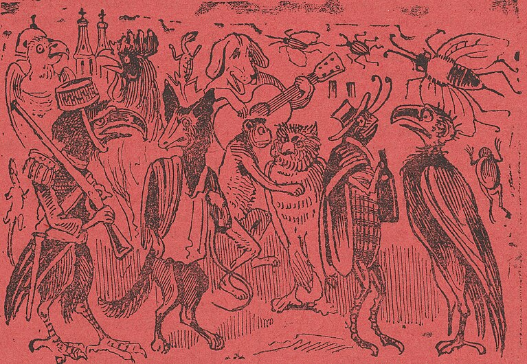 Broadsheet with extravagant verses relating to a parade of animals dressed in costume and a corrido about an encounter between various animals. MET DP868033 (cropped).jpg