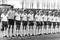 Bodo Rudwaleit (second from left) with the East Germany national football team at the Friedrich-Ludwig-Jahn-Sportpark on 26 April 1980.