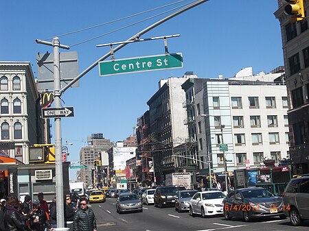 Canal Street, junction of Centre Street, Manhattan, in April 2013