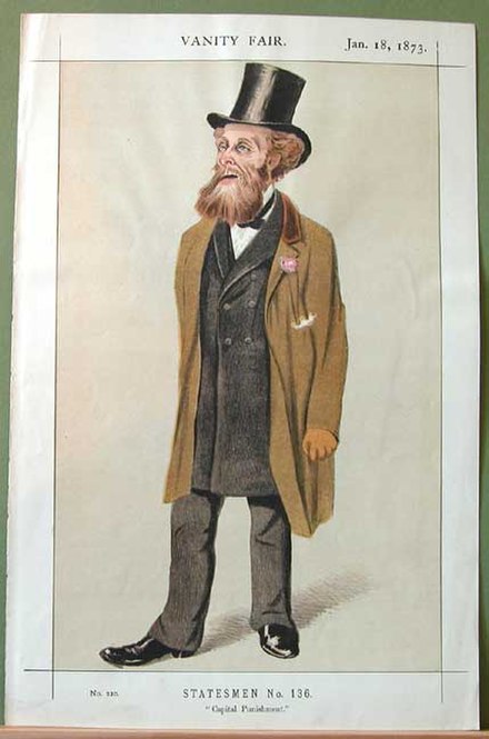 Gilpin as portrayed by Melchiorre Delfico in Vanity Fair, 18 January 1873. It is captioned "Capital Punishment"
