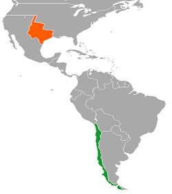 Map indicating locations of Chile and Republic of Texas