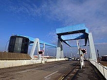 Stoneferry Bridges, and control tower (February 2009) Clough Road Twin Lift Bridges over the River Hull - geograph.org.uk - 1148327.jpg