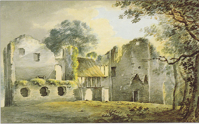 "Inside of Colecombe Castle", watercolour by Rev. John Swete dated 26 January 1795. Devon Record Office 564M/F7/73