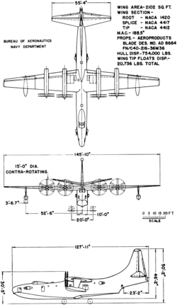 3-view line drawing of the Convair XP5Y-1