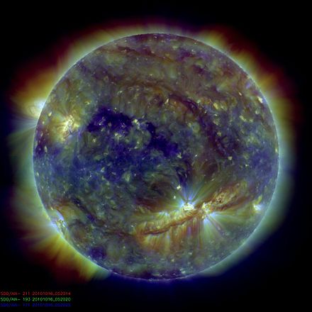 Image taken by the Solar Dynamics Observatory on October 16, 2010. A very long filament cavity is visible across the Sun's southern hemisphere.