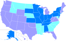 Years in which states passed laws granting DOs medical practice rights equal to MDs:

1901-1930 1931-1966 1967-1989 DO states practice rights.svg