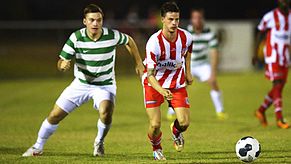 Darwin Olympic player Josh Horvat (right) and Dion Bandiera from Alice Springs club Celtic during the Northern Territory final in the FFA Cup at the Darwin Football Stadium. Darwin Olympic player Josh Horvat (right) and Dion Bandiera from Alice Springs club Celtic during the Northern Territory final in the FFA Cup at the Darwin Football Stadium.jpg