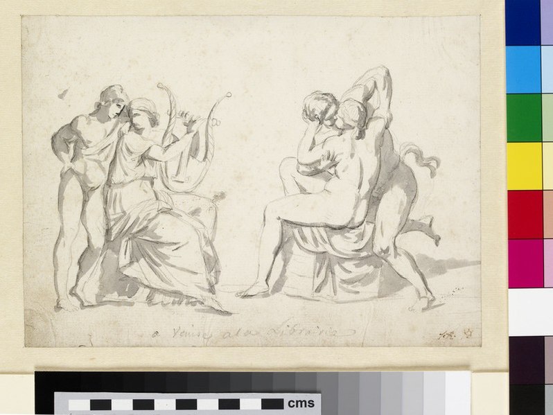 File:David - A youth standing by a woman playing a lyre and a separate study of an embracing couple (after the antique), WA1995.225, 1780.jpg