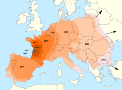 Përhapja e brumbullit të patates në Evropë, 1921-1964