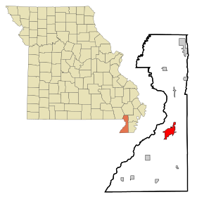 Dunklin County Missouri Incorporated and Unincorporated areas Kennett Highlighted.svg