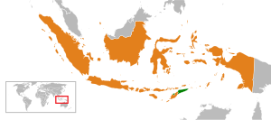 Mapa indicando localização de Timor-Leste e da Indonésia.