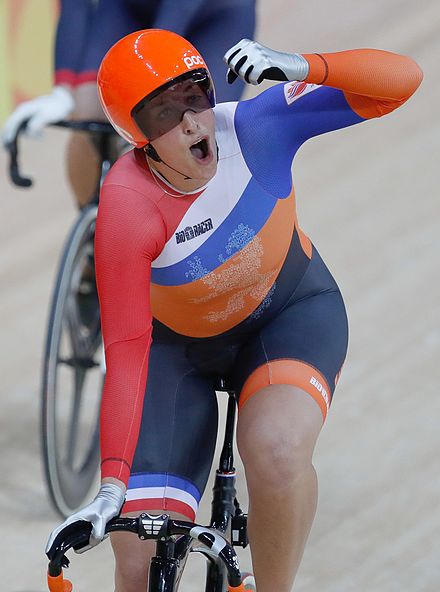 Elis Ligtlee après sa victoire sur le keirin des Jeux olympiques de 2016.
