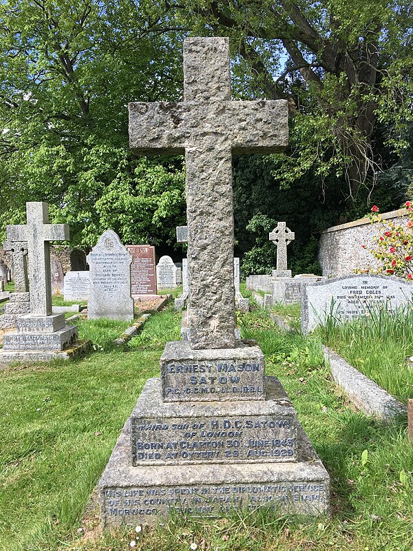 The grave of Sir Ernest Mason Satow in the churchyard of Ottery St Mary