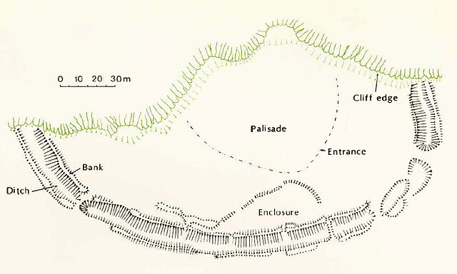 Diagram showing the site of the Iron Age hillfort at Eston Nab