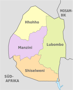 Peta pembagian administratif tingkat pertama Eswatini