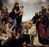 Видение Святого Бернара со святыми Бенедиктом и Иоанном Евангелистом. 1504. Дерево, масло. Уффици, Флоренция