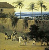 Голландець Франс Пост. «Пейзаж в Бразилії з рабами і кіньми перед муром», 1655