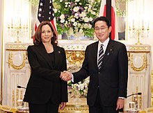 Vice President Harris and Japanese prime minister Fumio Kishida Fumio Kishida and Kamala Harris before the funeral of Shinzo Abe (1).jpg