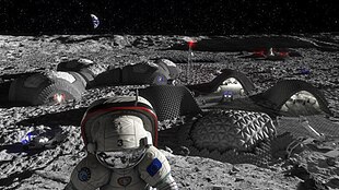 A vision of a future Moon base that could be produced and maintained using 3D printing as imagined in 2018 Future Moon base.jpg