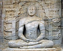 The seated image of Gal Vihara in Polonnaruwa, 12th century, which depicts the dhyana mudra, shows signs of Mahayana influence. Gal Viharaya 02.jpg