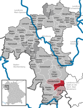 Läget för Gelchsheim i Landkreis Würzburg