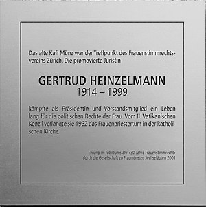 Gedenktafel Gertrud Heinzelmann (früher am Münzplatz 3)