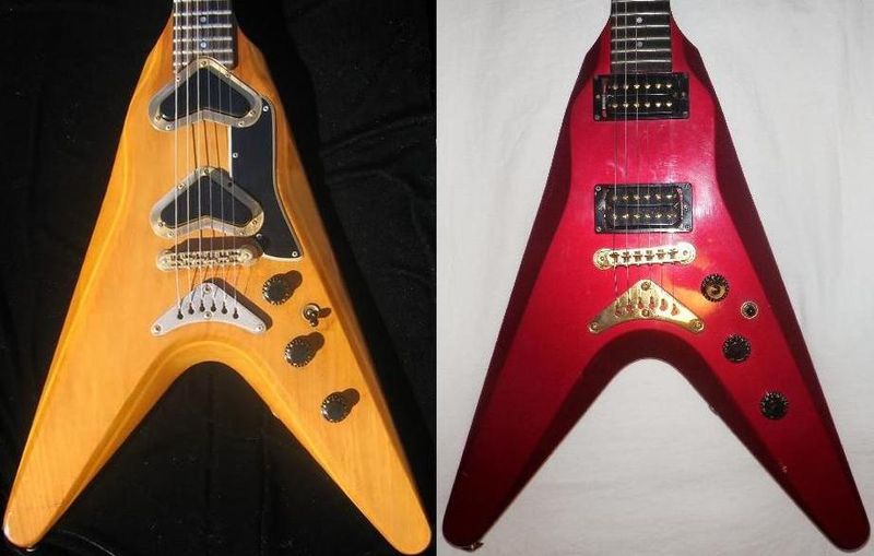 File:Gibson V2 guitars, left 1979, right 1982.jpg