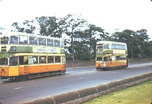 Trams at Auchenshuggle terminus in June 1962 Glasgow trams at Auchenshuggle terminus.jpg