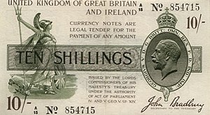 A 10-shilling HM Treasury note depicting George V. HM-treasury-note-10-shillings-bradbury-C.jpg