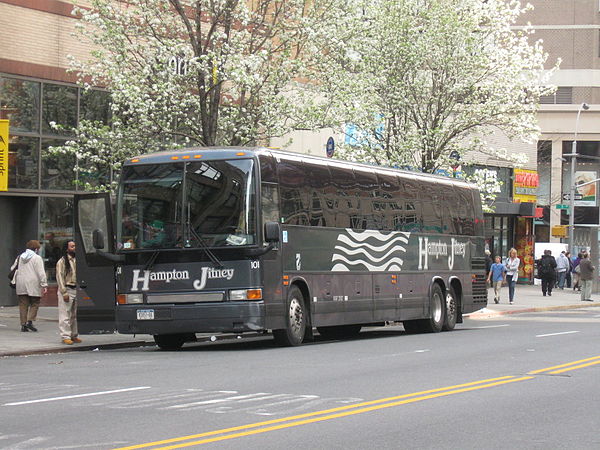 Hampton Jitney Prevost #101 lays over on 86 Street on Manhattan's Upper East Side.