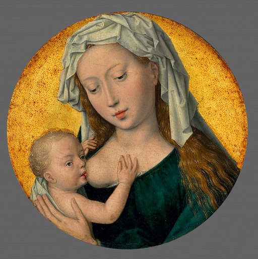Hans Memling , The Virgin Mary nursing the Christ Child. Oil and gold on panel, circular, (17.4 cm.) diameter. Christie's