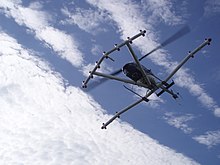 This helicopter is equipped with a magnetometer array. It flies six feet above ground at speeds of 30 to 40 mph. Helicopter magnetometer.jpg