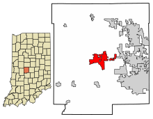 Hendricks County Indiana Sisällytetyt ja rekisteröimättömät alueet Danville Highlighted 1816804.svg