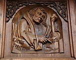 English: Detail from the choir stalls at the Stiftskirche in Herrenberg. Left side of the choir. Made by Heinrich Schickhardt der Ältere 1513-1517