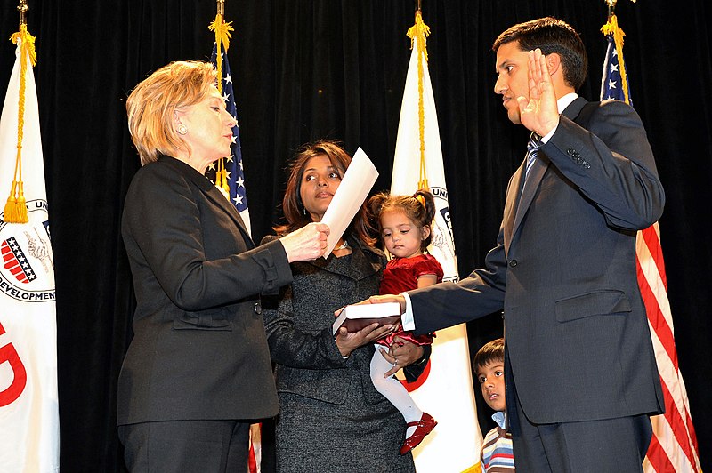 File:Hillary Clinton swearing in Rajiv Shah 2010.jpg