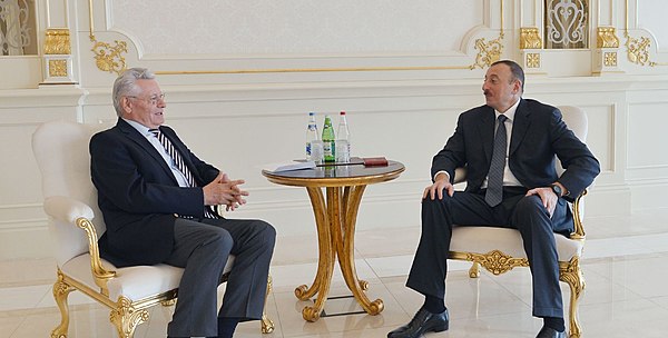 President of Azerbaijan Ilham Aliyev receiving Lucinschi in Baku in 2014.